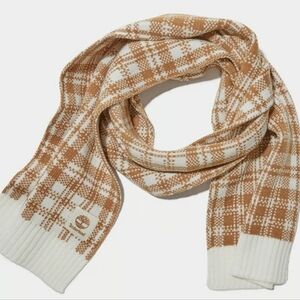 NWT Timberland Buffalo Plaid Mustard Yellow Tan and White Knit Scarf